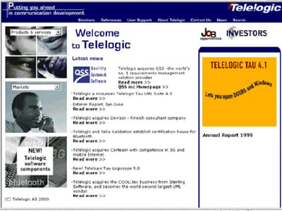 Telelogc Home page anno 2001